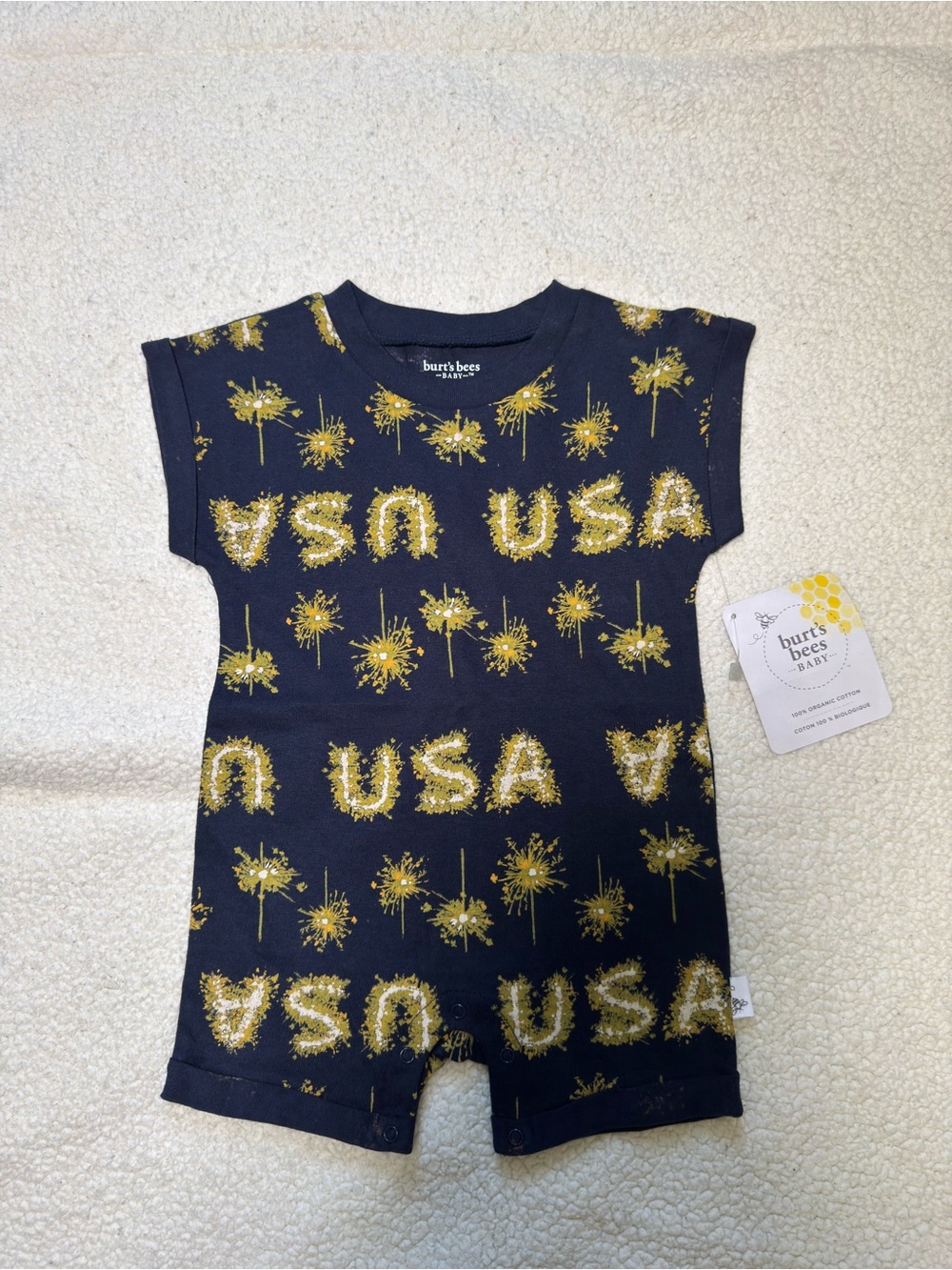 Burt's Bees Baby Navy & Yellow USA Short Sleeve Romper